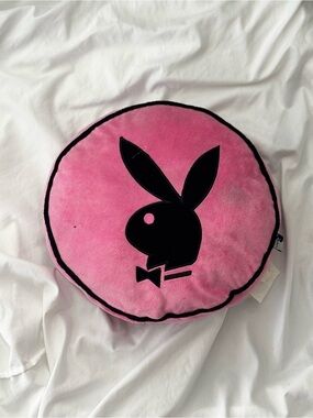 PLAYBOY Pink Round Bunny Logo Accent Pillow